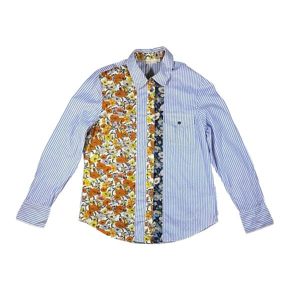 Tory Burch Blossom Ditsy Patchwork Striped Button Shirt - 12 - Picture 2 of 4